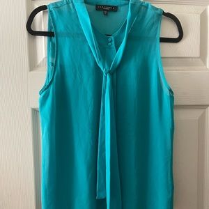 Sanctuary Sleeveless button down tie Blouse Sheer Tiffany Blue size Large